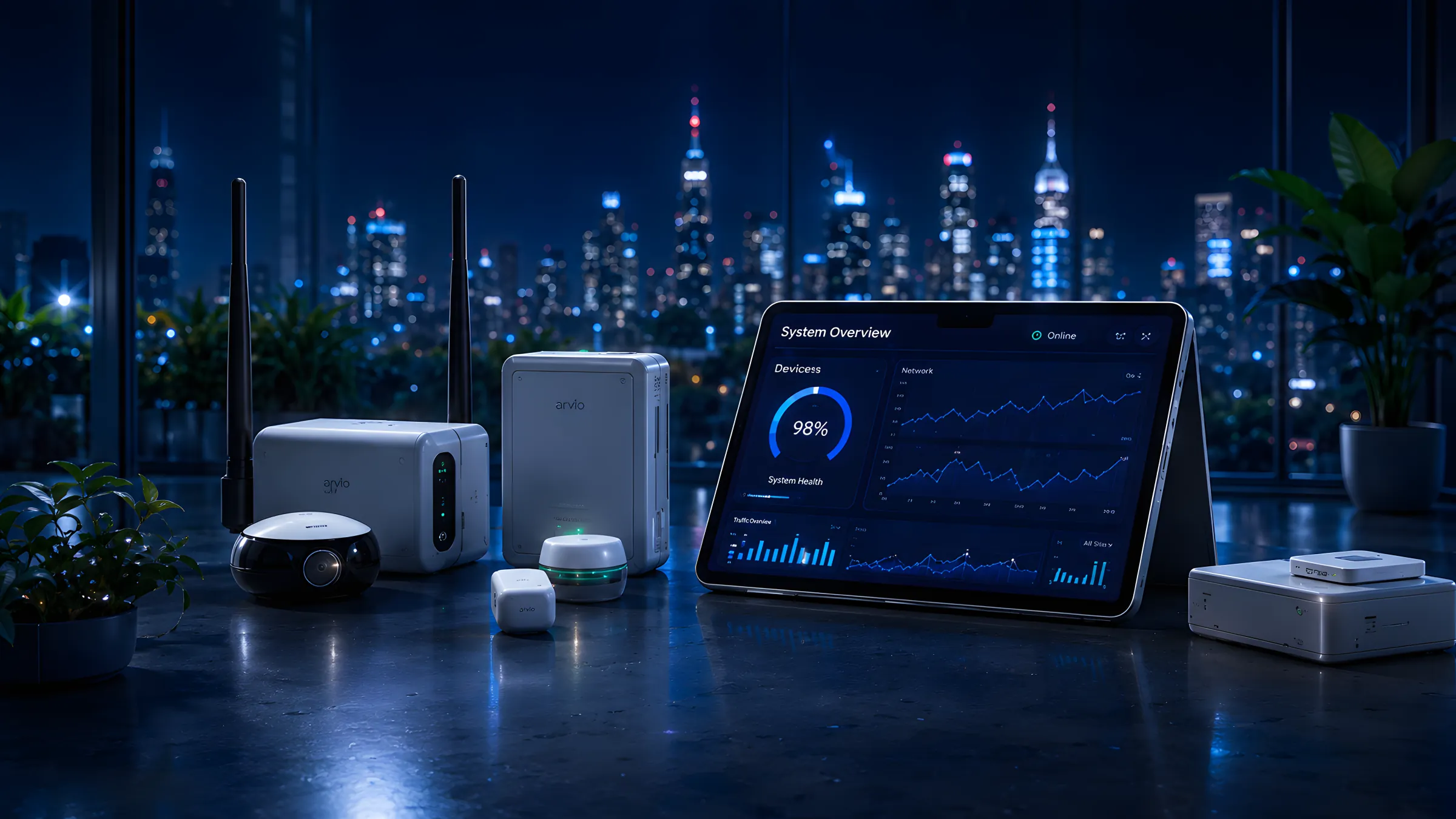 IoT connected devices, night view